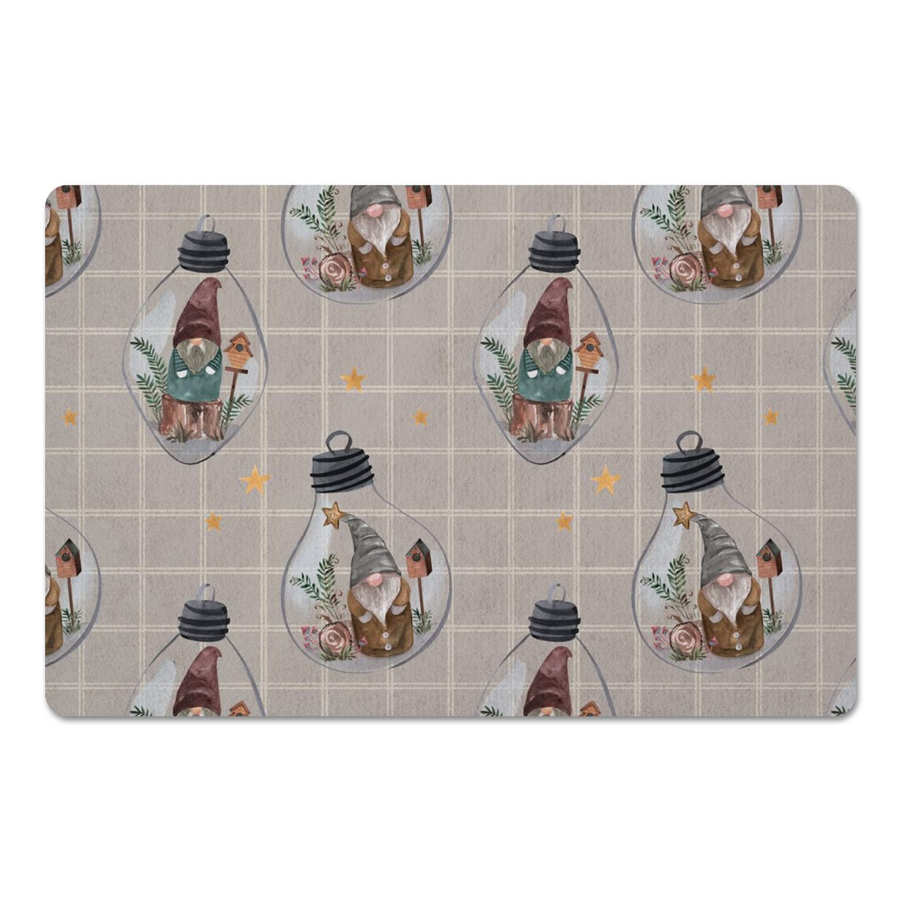 Gray & White Check Gnome Globe Pattern Floor Mat